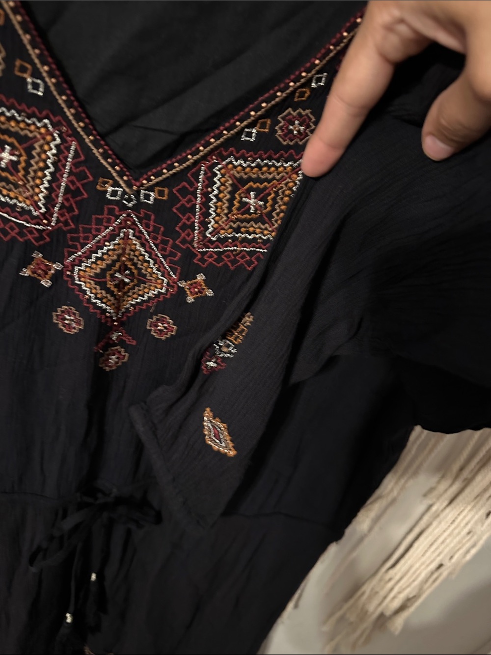Idyllwind Black Long Sleeve Embroidered Boho Dress - Picture 5 of 5